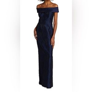 MOTHER OF THE BRIDE Teri Jon by Rickie Freeman Jacquard Off-The-Shoulder Gown